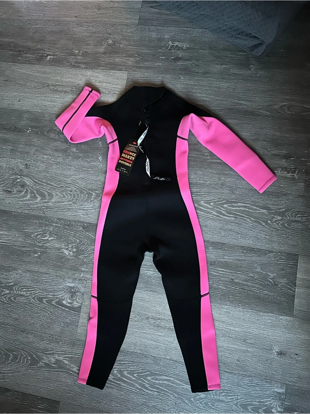 HEVTO Kids Black and Pink Neoprene Swim Rashguard Suit - size 6